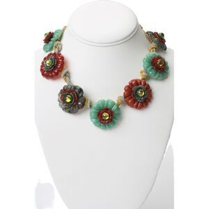 Seaman Schepps x Bettina's Flowers 18K Gold Multistone Carved Flower Necklace